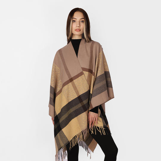 Damen Übergroßer Poncho mit Fransen und Karomuster Shop Nory
