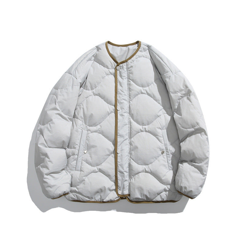 Unisex Kastig wattierte Kurzjacke mit kreisförmiger Steppung, Rundhalsausschnitt und Kontrastpaspel Shop Nory