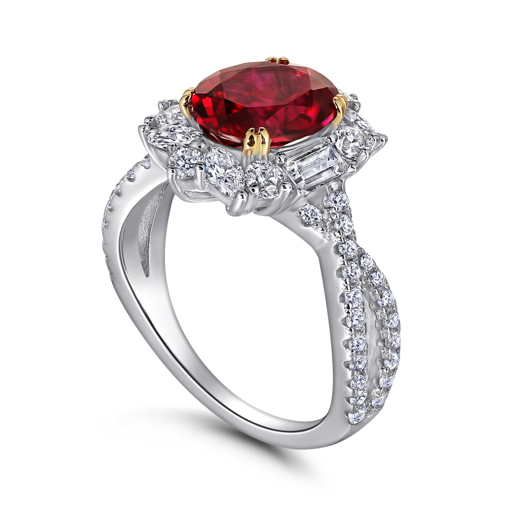 Damen Luxus Verlobungsring mit ovalem Rubin und funkelnden Zirkonia Shop Nory