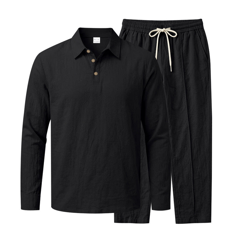 Herren Langarm-Henley-Lounge-Set aus leichter Baumwollmischung mit Kordelzug Shop Nory