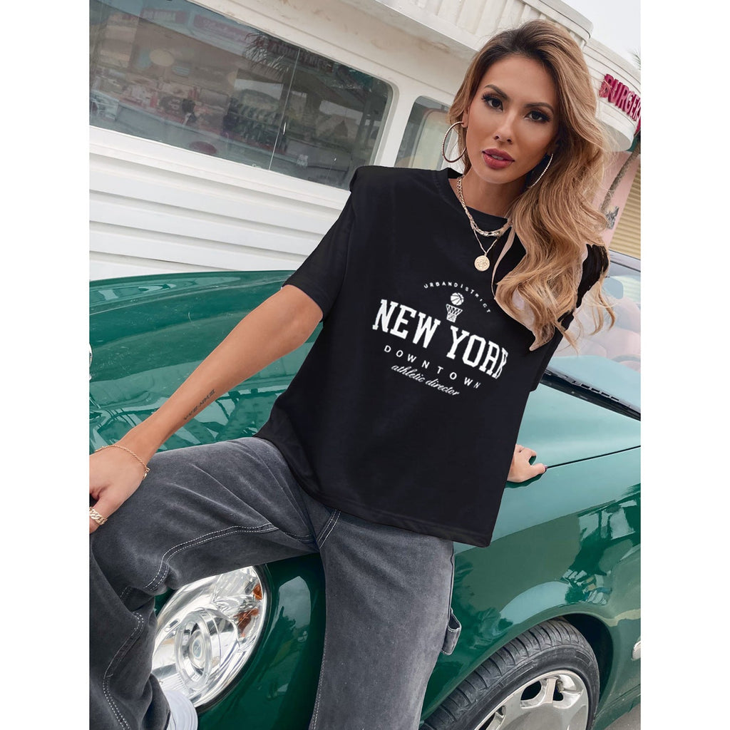 Damen T-Shirt mit modischem New York Druck und lässigem Schnitt