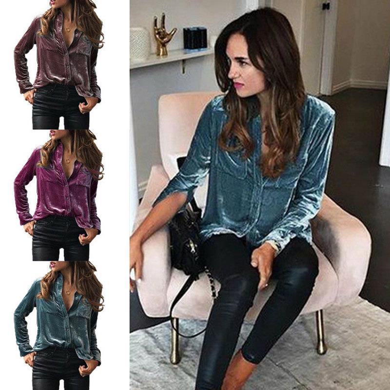 Damen Satin Bluse mit dekorativen Brusttaschen