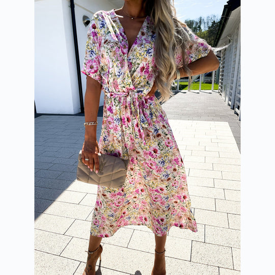 Damen Wickelkleid mit floralem Muster und Taillengürtel