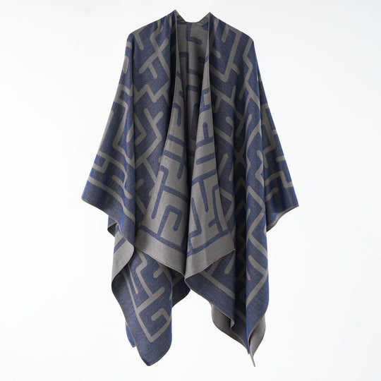 Damen Wendefreundlicher Jacquard-Capeponcho im Oversize mit grafischem Allovermuster Shop Nory