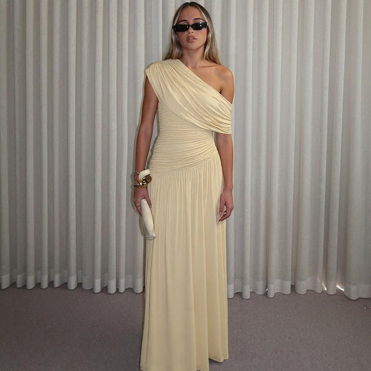 Damen Elegantes asymmetrisches Maxikleid mit Raffungen