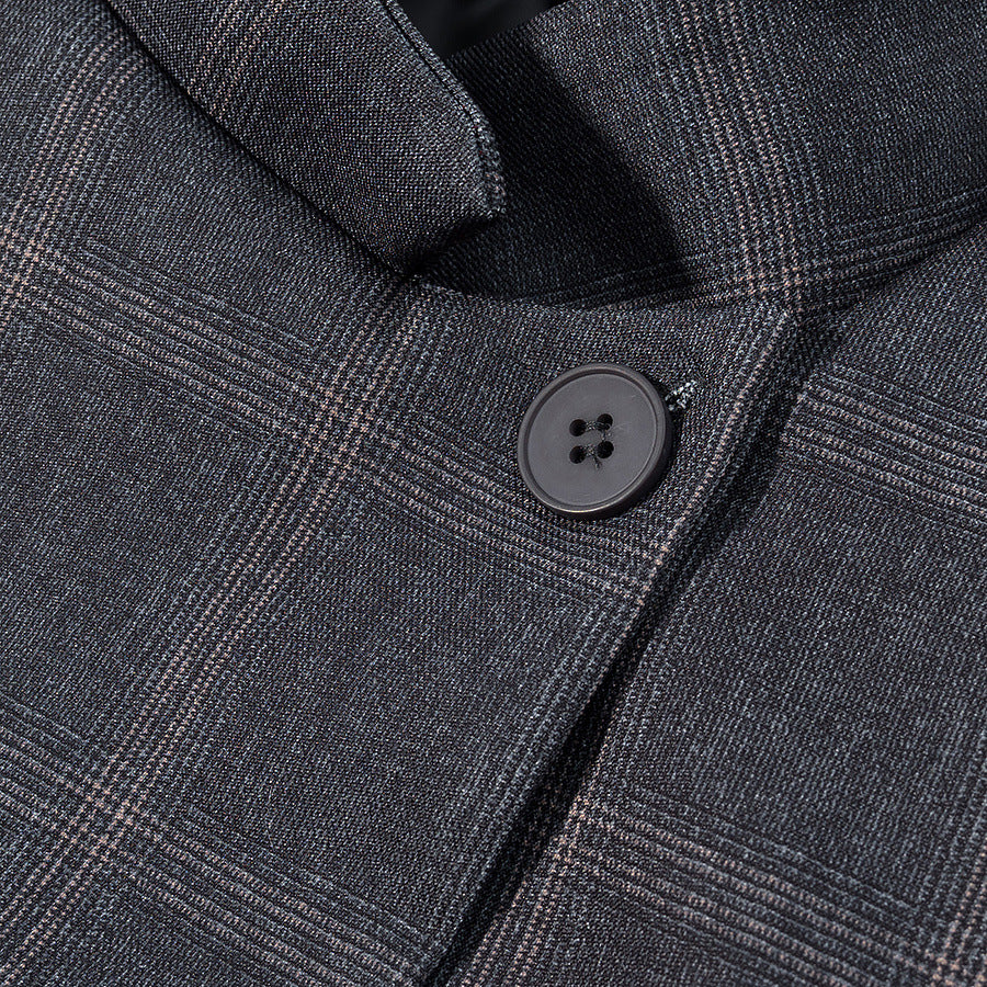 Herren taillierter Kurzblazer mit Stehkragen, asymmetrischer Knopfleiste und Karomuster Shop Nory
