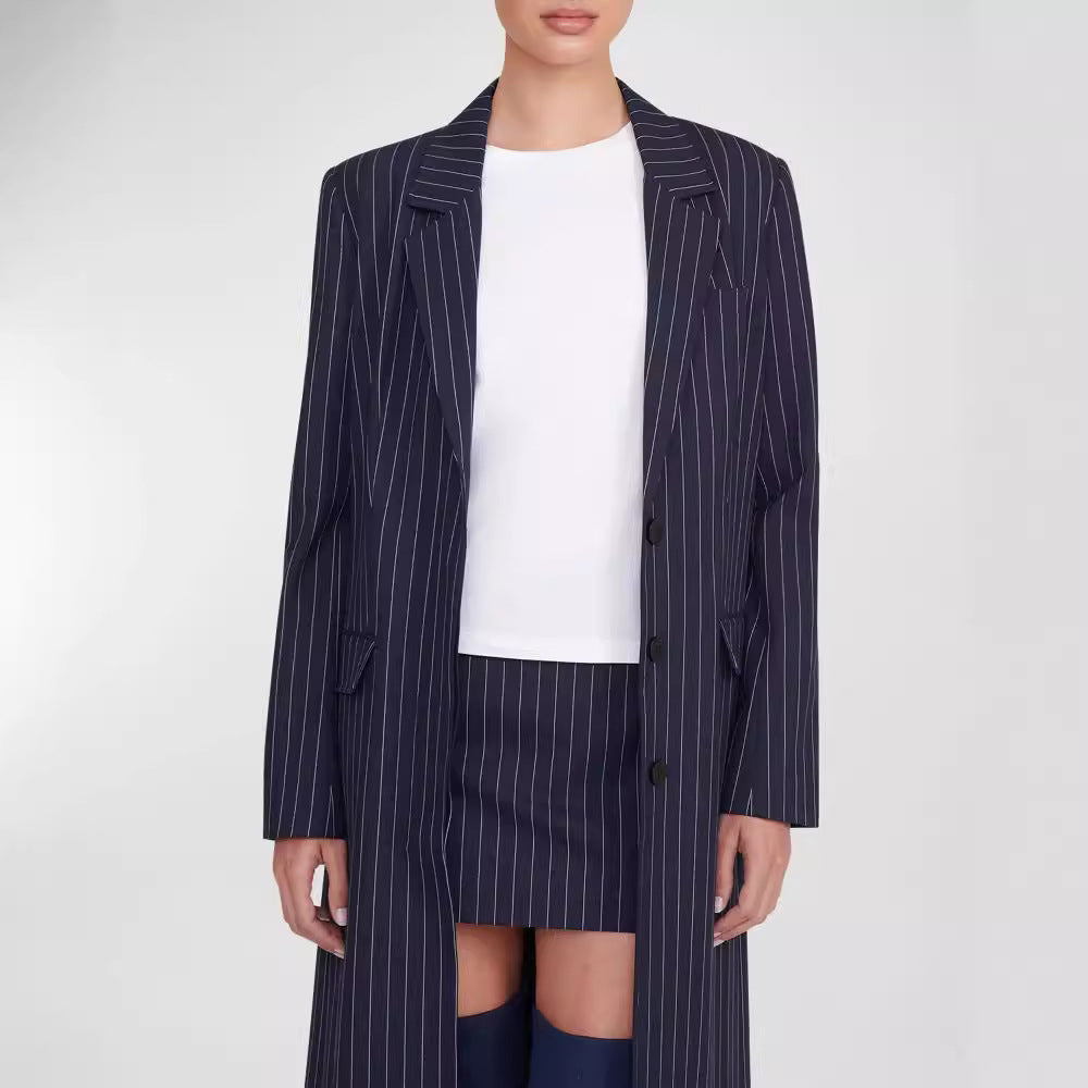 Damen Oversize Longline-Mantel im Nadelstreifen-Look mit Schlitz und Pattentaschen Shop Nory