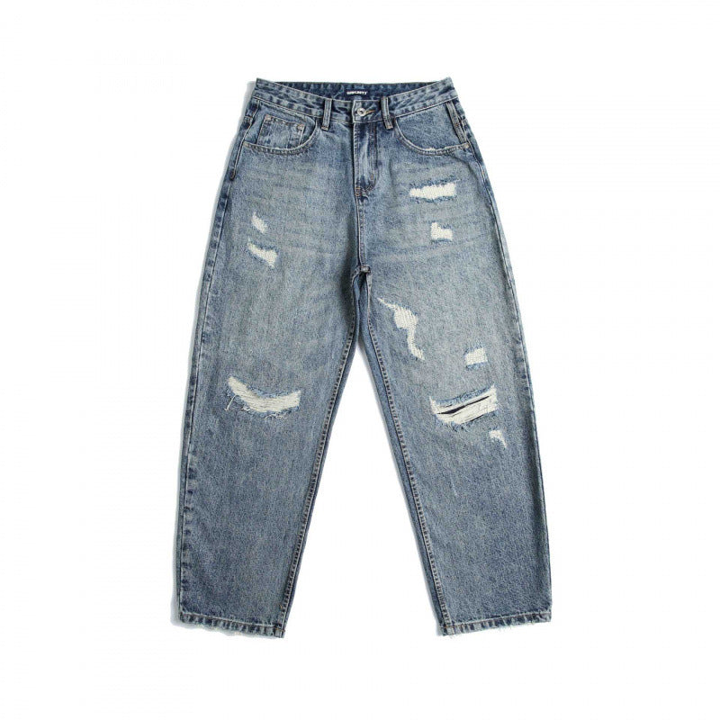 Damen Hochtaillierte Baggy-Jeans mit Rissen und geradem Bein Shop Nory