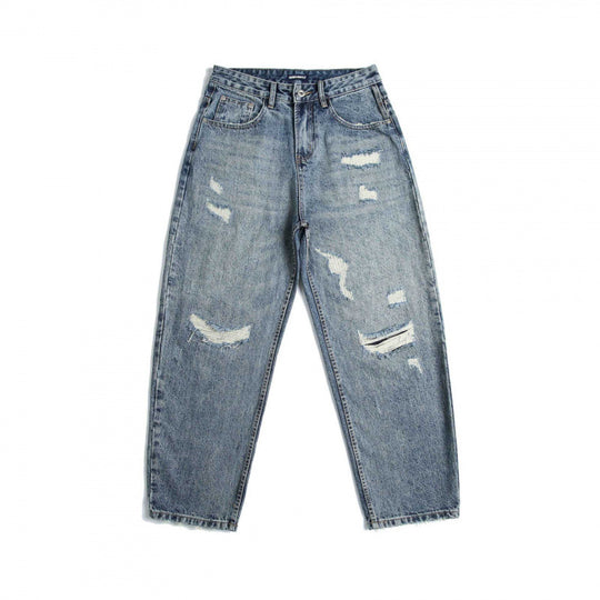 Damen Hochtaillierte Baggy-Jeans mit Rissen und geradem Bein Shop Nory