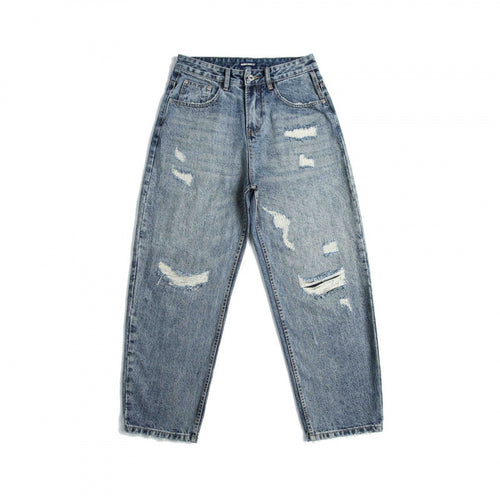 Damen Hochtaillierte Baggy-Jeans mit Rissen und geradem Bein Shop Nory
