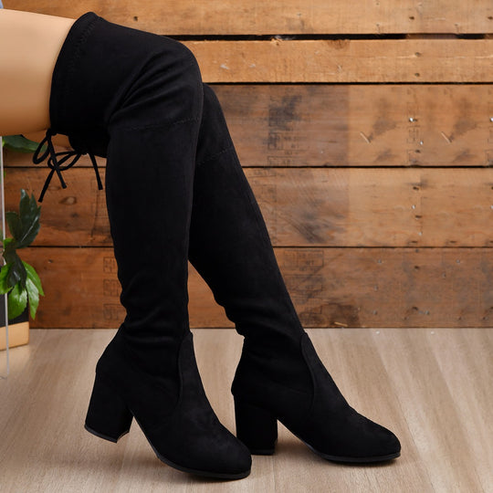 Damen Stretch Overknee Stiefel mit elastischem Schaft und mittlerem Blockabsatz Shop Nory