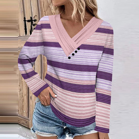 Damen Gerippter V-Ausschnitt Pullover mit Farbverlauf, Zierknöpfen und legerer Passform Shop Nory