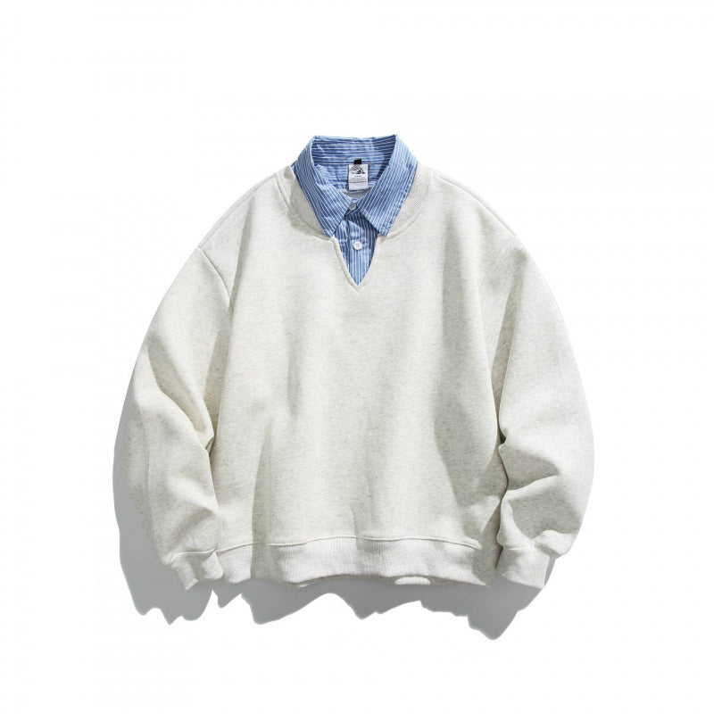 Herren Oversized Sweatshirt mit eingesetztem Hemdkragen und V-Ausschnitt Shop Nory