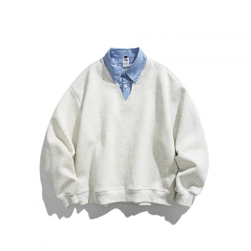 Herren Oversized Sweatshirt mit eingesetztem Hemdkragen und V-Ausschnitt Shop Nory
