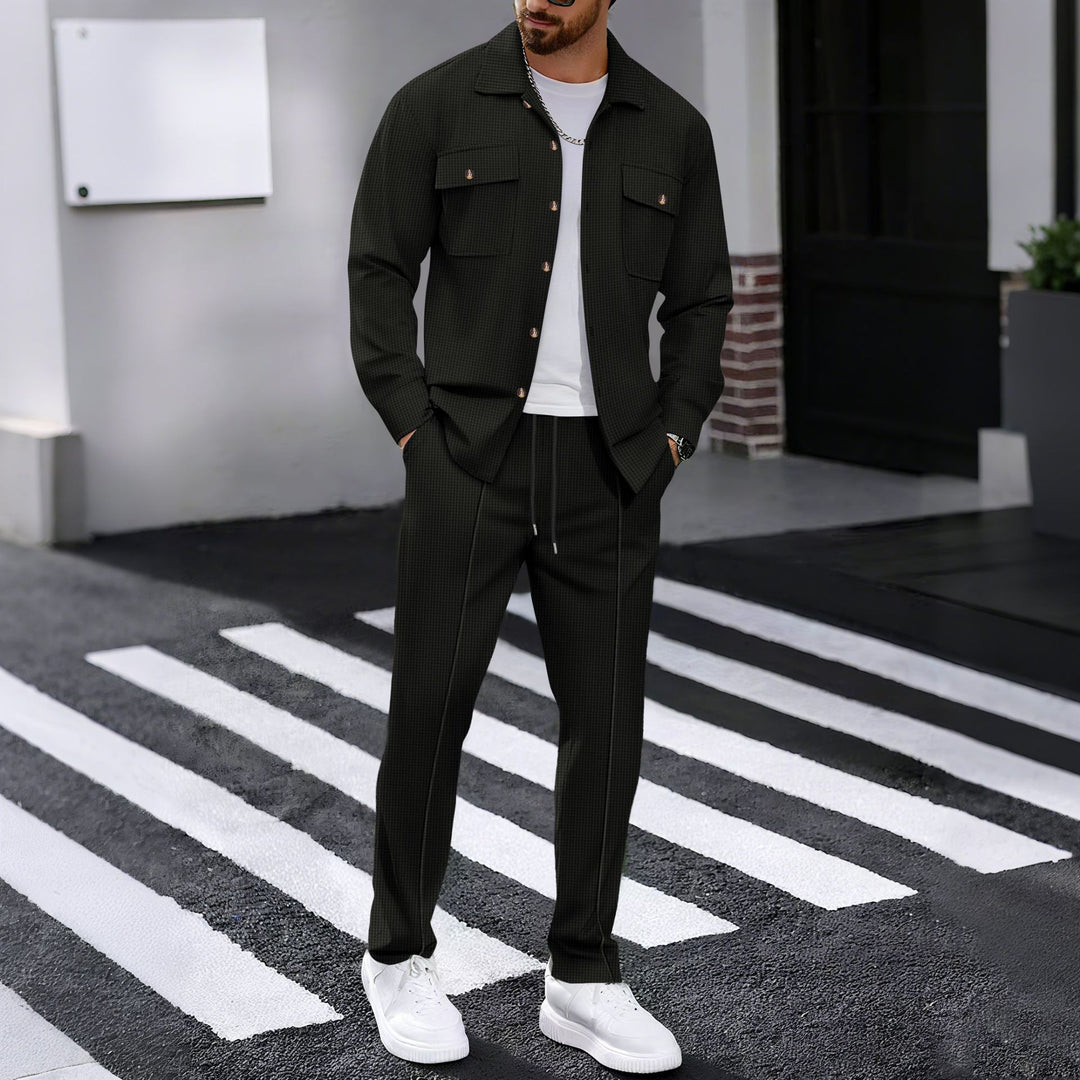 Herren nan relaxter Waffelpiqué Zweiteiler mit Hemdjacke und Kordelbundhose Shop Nory