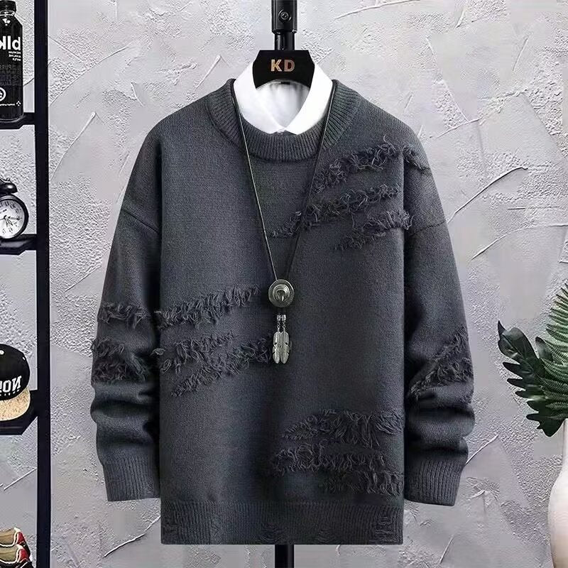 Herren Oversized Strickpullover mit Fransen‑Used‑Details und Rundhalsausschnitt Shop Nory