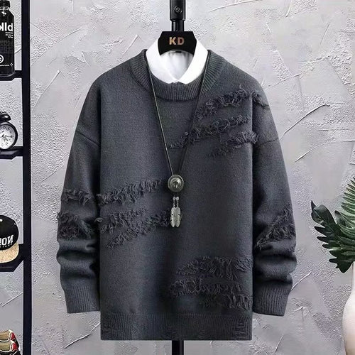 Herren Oversized Strickpullover mit Fransen‑Used‑Details und Rundhalsausschnitt Shop Nory