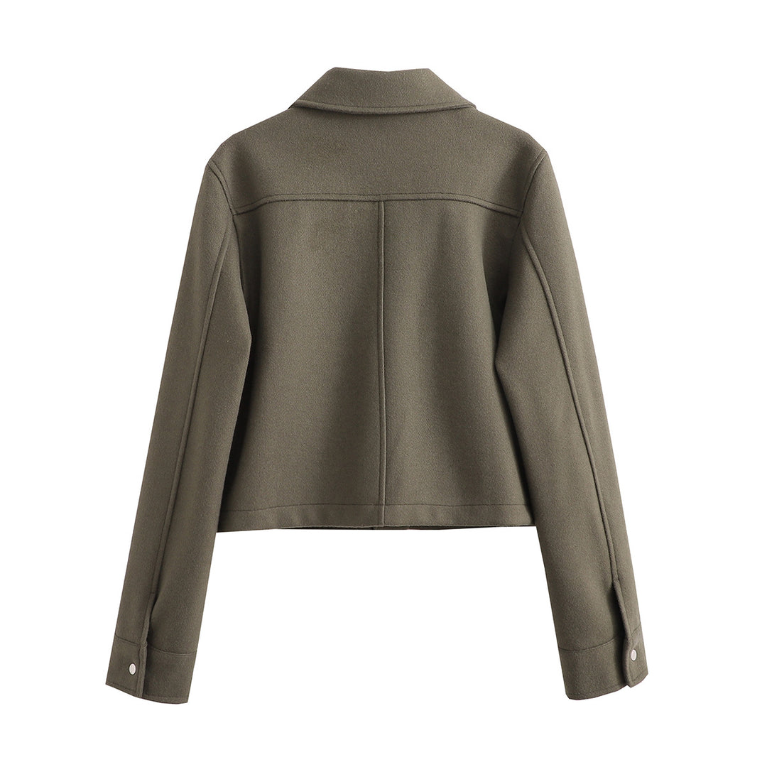 Damen Kurz geschnittene Wolloptik-Jacke mit Pattentaschen und Druckknöpfen Shop Nory