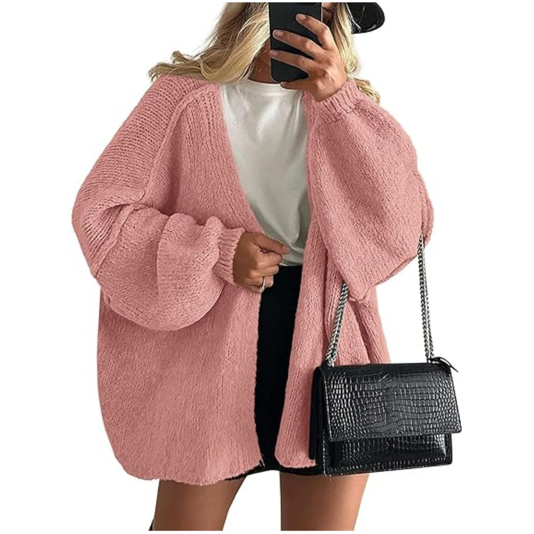 Damen Oversize Strickcardigan mit Ballonärmeln und offener Front Shop Nory
