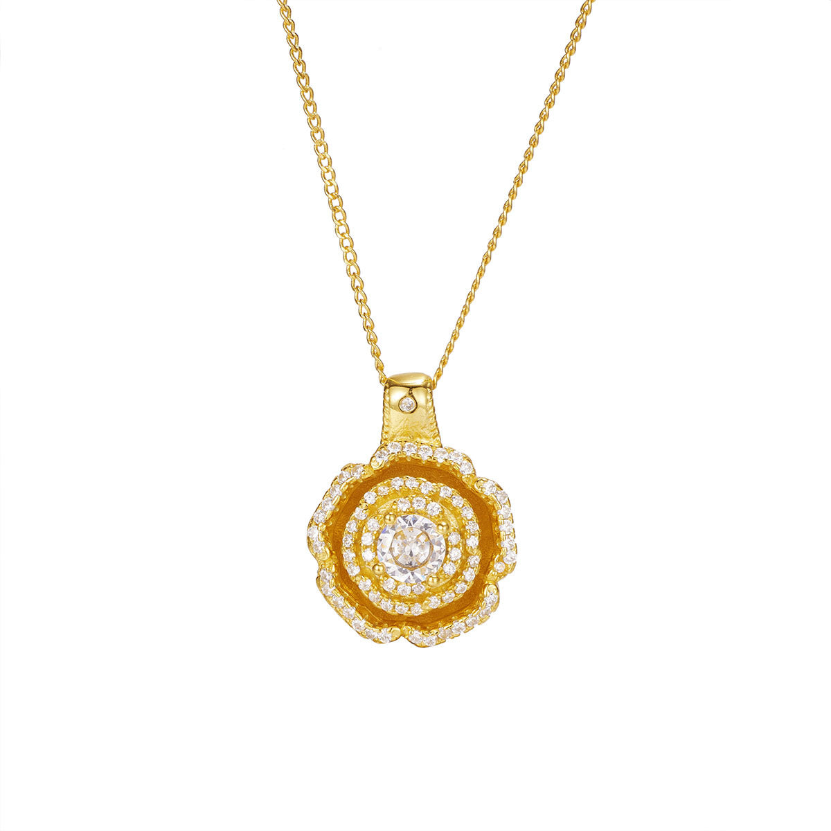 Damen Halskette mit kunstvollem Blumenanhänger und funkelnden Zirkonia Shop Nory