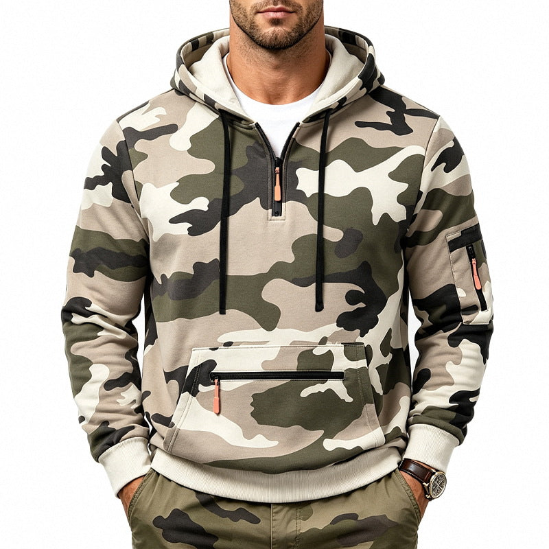 Herren Kapuzenpullover mit Tarnmuster, Reißverschlusstaschen und Kängurutasche Shop Nory