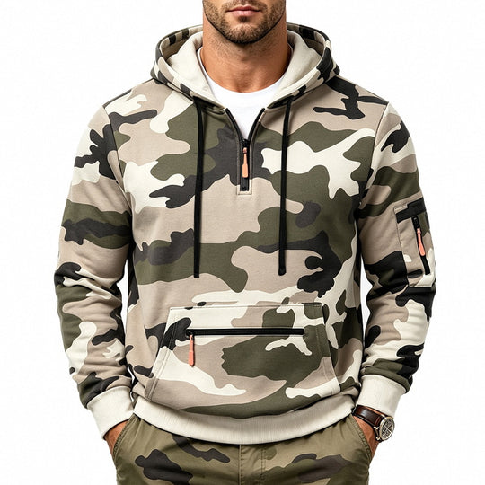 Herren Kapuzenpullover mit Tarnmuster, Reißverschlusstaschen und Kängurutasche Shop Nory