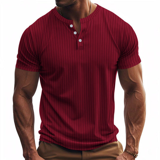 Herren Kurzarm Henley-Shirt mit Streifenmuster und praktischen Knöpfen