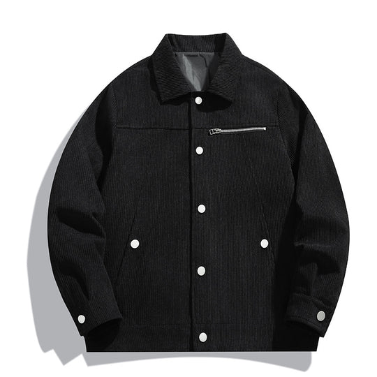 Herren Cord-Truckerjacke mit Reißverschluss-Brusttasche und Druckknopffront Shop Nory