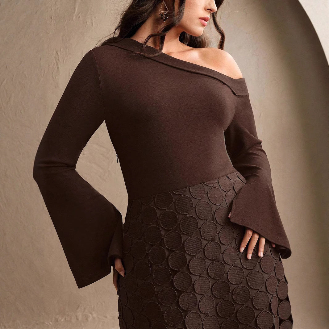 Damen Asymmetrisches Midikleid mit Ein-Schulter-Oberteil und Kreisapplikationsrock Shop Nory