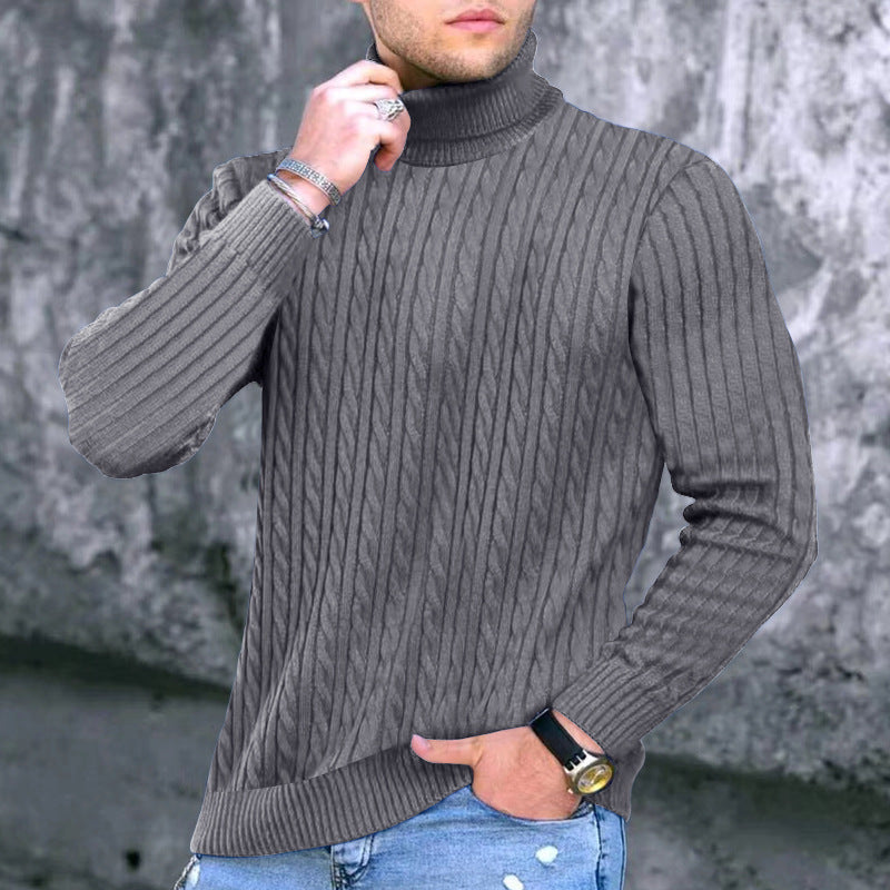 Herren eleganter Rollkragenpullover mit exquisiter Zopfmusterstruktur
