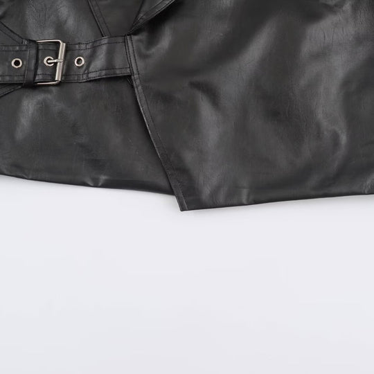 Damen Cropped Lederoptik-Jacke mit übergroßem Schalkragen und taillierendem Schnallenriemen Shop Nory