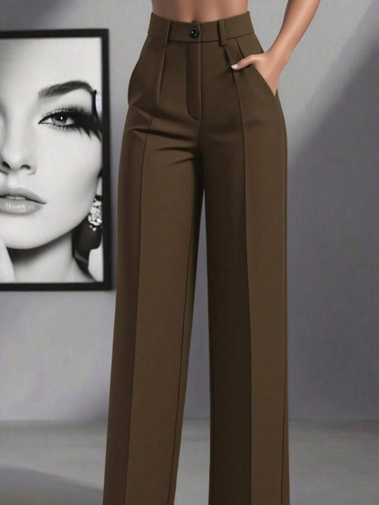 Damen Hochtaillierte Palazzo-Stretchhose mit Bügelfalte und Eingrifftaschen Shop Nory