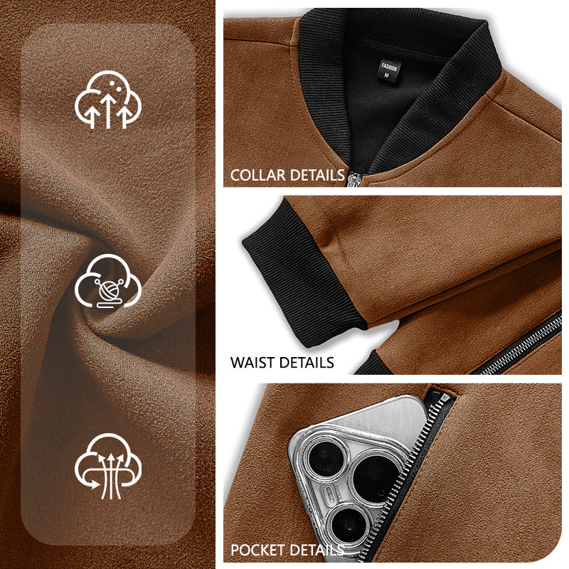 Herren Wildlederoptik Bomberjacke mit Rippenbündchen und Reißverschluss-Taschen Shop Nory