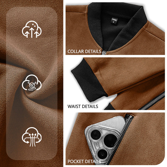 Herren Wildlederoptik Bomberjacke mit Rippenbündchen und Reißverschluss-Taschen Shop Nory