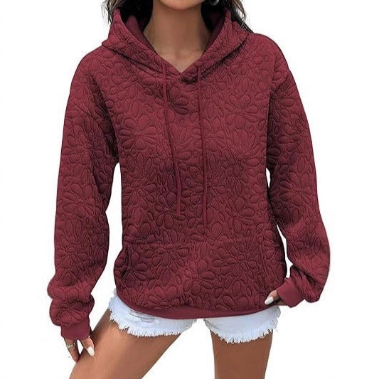 Damen Gestepptes Kapuzen-Sweatshirt mit floralem Steppmuster und Kängurutasche Shop Nory