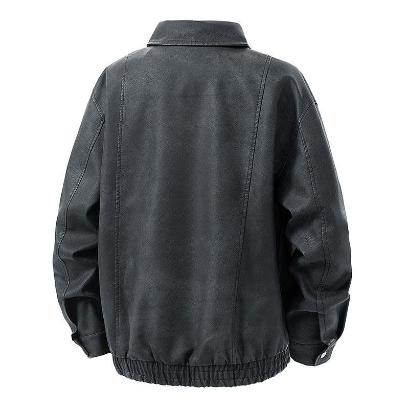 Herren legerer Lederblouson mit Reißverschluss und elastischem Saum Shop Nory