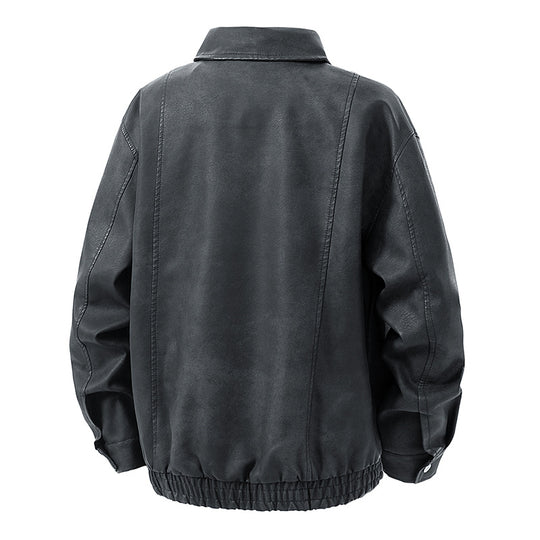Herren legerer Lederblouson mit Reißverschluss und elastischem Saum Shop Nory