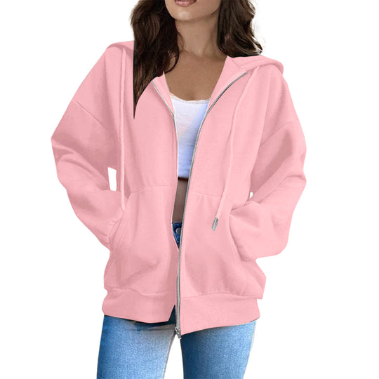 Damen nan lässige Kapuzenjacke mit durchgehendem Reißverschluss, Kängurutaschen und voluminösen Raglanärmeln Shop Nory