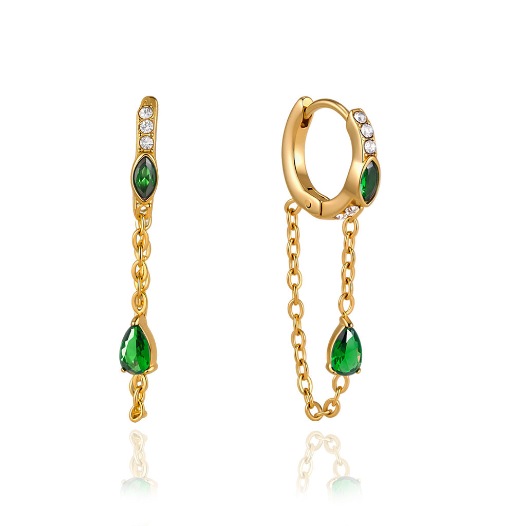 Damen Ohrhänger mit funkelnden grünen Zirkonia und elegantem Kettenanhänger Shop Nory