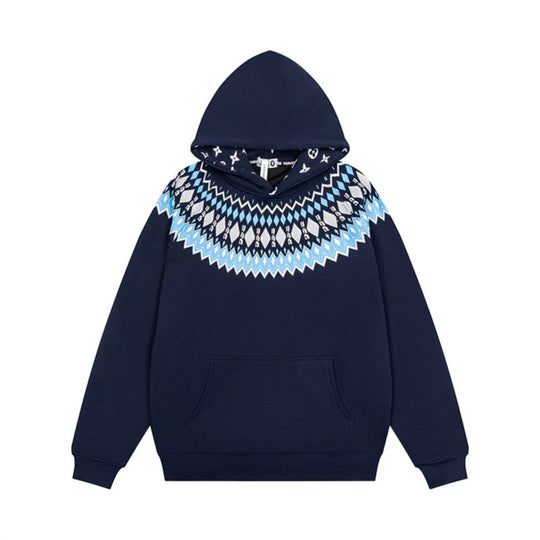 Unisex Oversize Kapuzenpullover mit nordischem Rundpasse-Jacquard, Kängurutasche und Rippbündchen Shop Nory