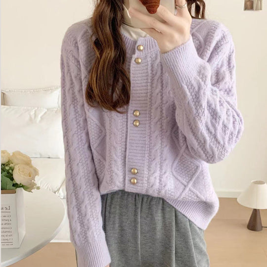 Damen Gemütlicher Strickjacke mit Perlknöpfen Shop Nory