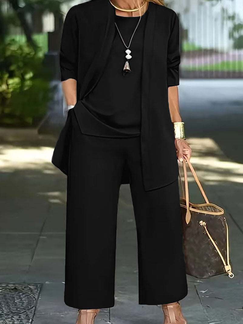 Damen Elegantes Zweiteiler-Set mit offenem Longcardigan, ärmellosem Top und weiter Palazzo-Hose Shop Nory