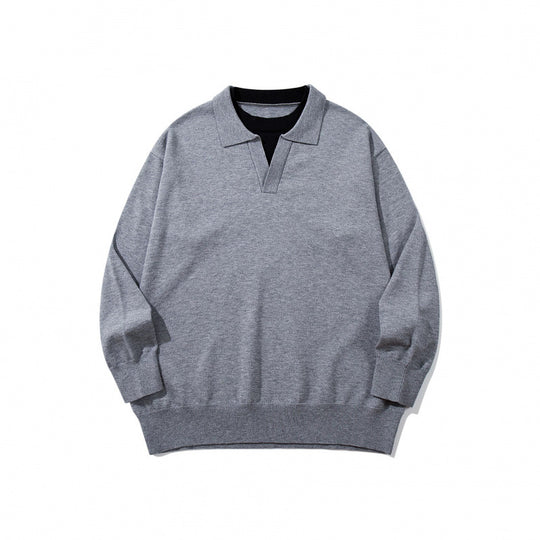 Unisex Oversize-Feinstrickpullover mit offenem Henley-Ausschnitt und kontrastiertem Innenkragen Shop Nory