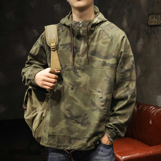 Herren Kapuzen-Anorak mit Halbzip, Kängurutasche und Tunnelzugsaum Shop Nory