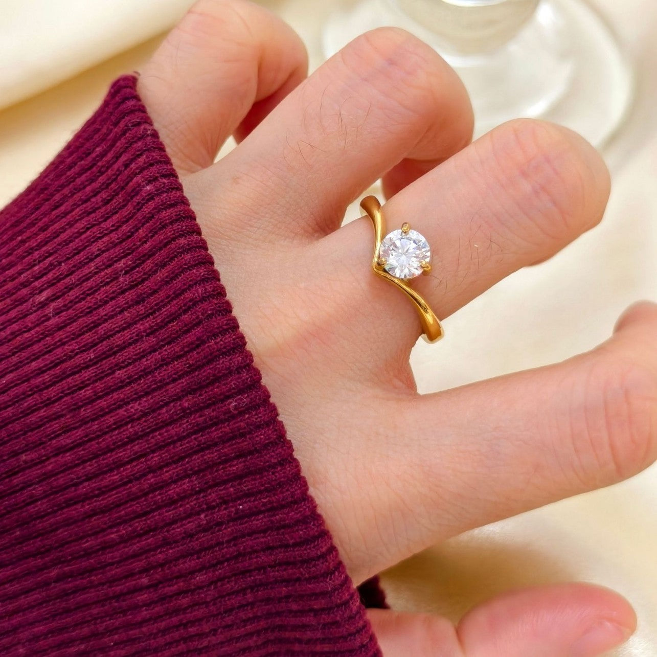 Damen Eleganter Herzförmiger Solitärring Shop Nory