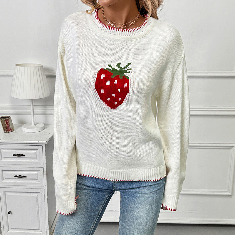Damen Verspielter Pullover mit Erdbeer-Motiv Shop Nory