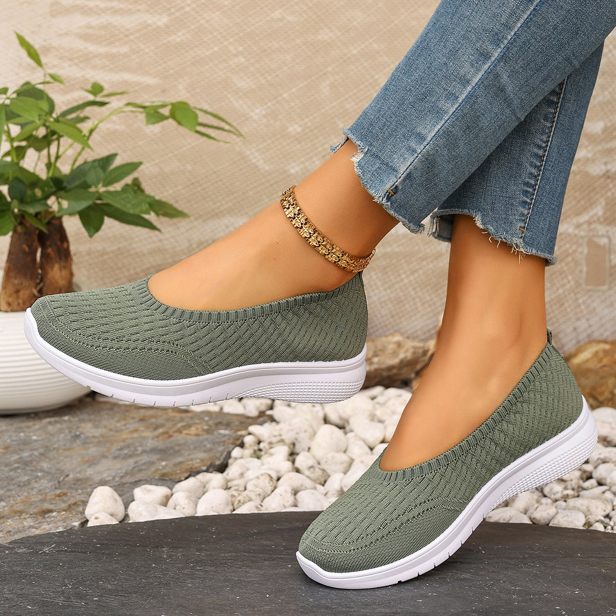 Damen Elastische Slip-On Sneakers mit Komfortsohle