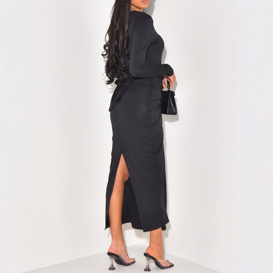 Damen nan gerafftes Maxikleid mit Knotenfront, figurbetonter Silhouette und seitlichem Schlitz Shop Nory