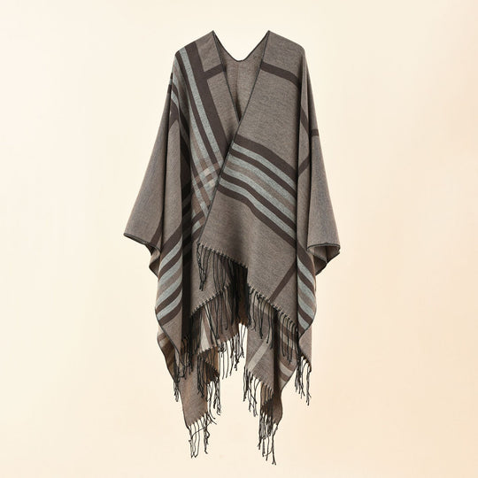 Damen Strickponcho im Paisley-Jacquard mit offener Vorderseite Shop Nory