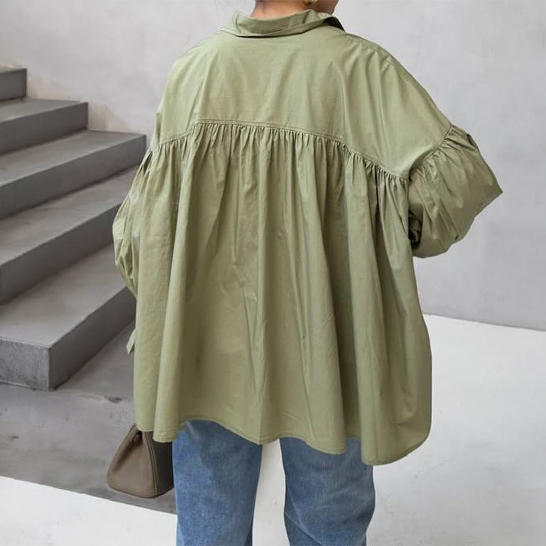 Damen nan weites Oversize-Hemd mit geraffter Schulterpasse und Ballonärmeln Shop Nory